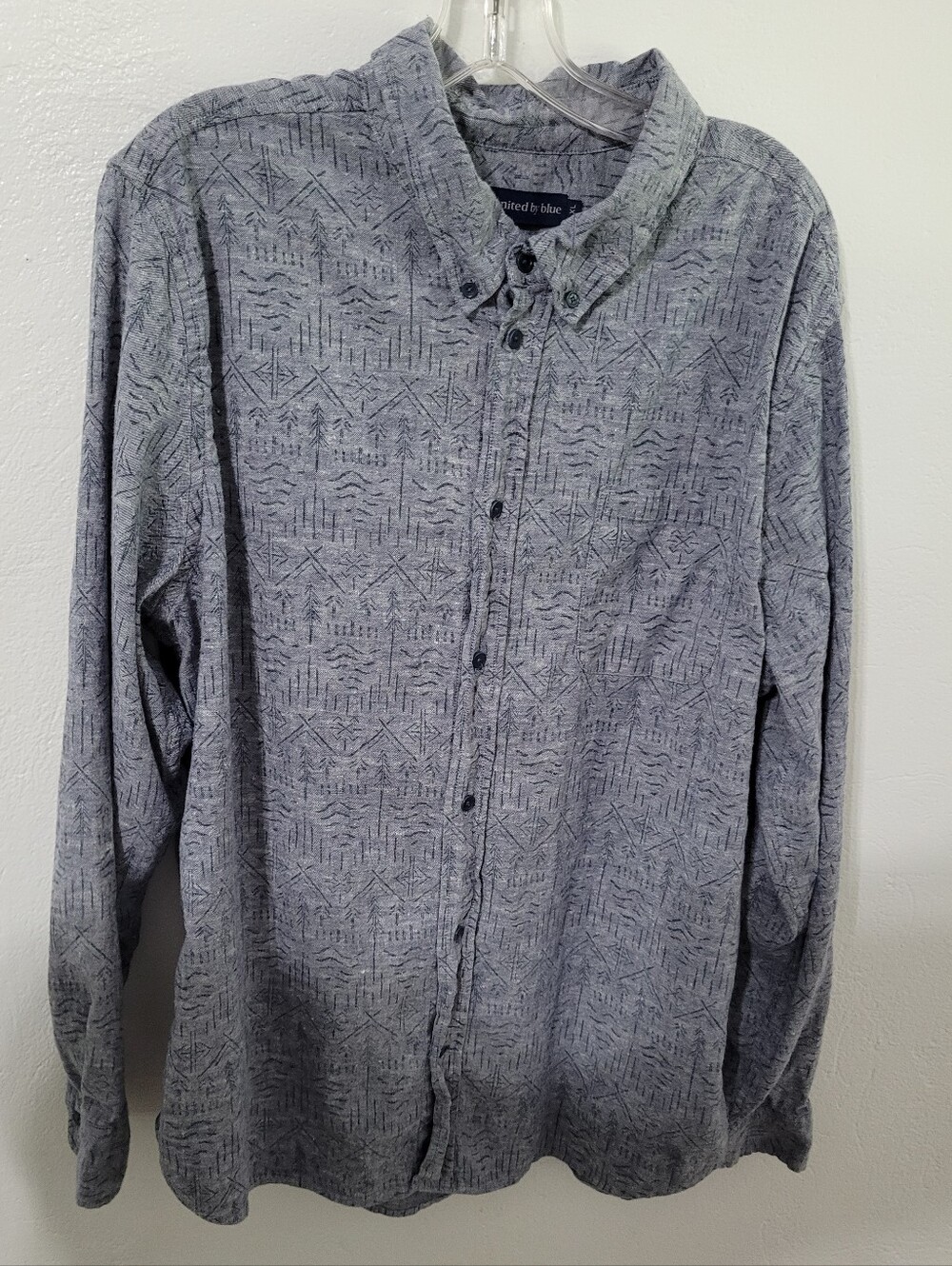 United by Blue button-down Long Sleve Geometric Forest Pattern Size XL